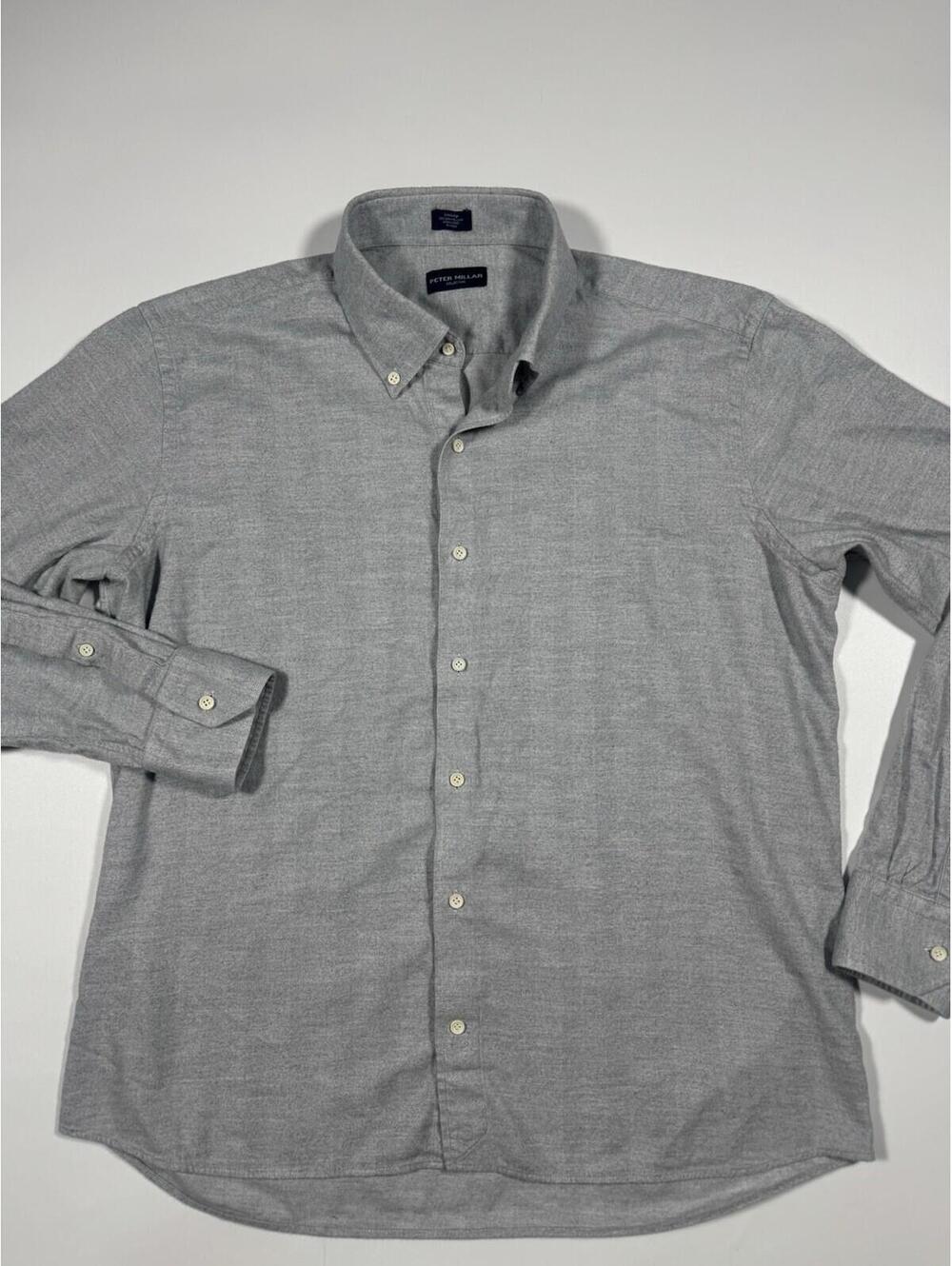 Peter Millar Collection Gray Herringbone Button Down Shirt XL